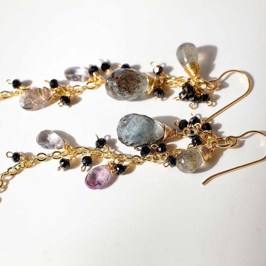 14kgfモスアクアマリン・スピネルピアス/イヤリング