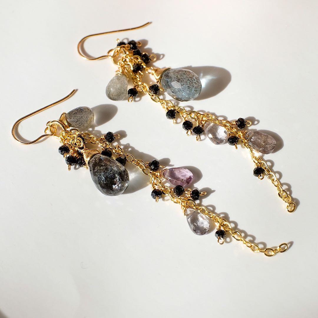 14kgfモスアクアマリン・スピネルピアス/イヤリング