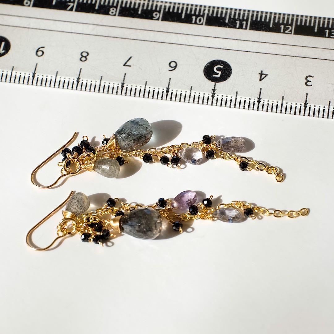 14kgfモスアクアマリン・スピネルピアス/イヤリング