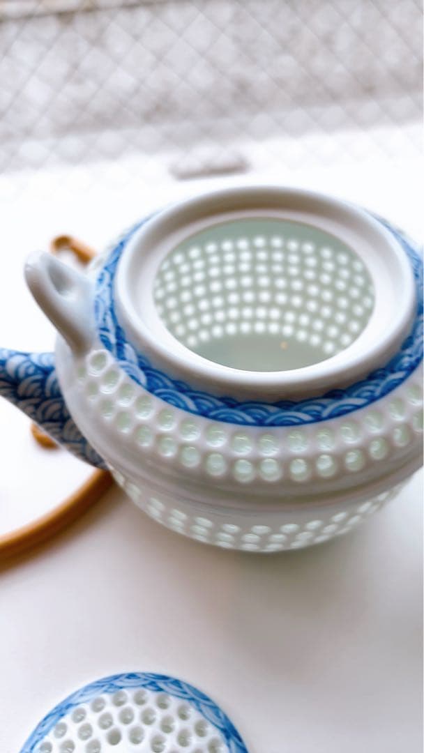 （未使用）有田焼 丹心窯 水晶青海波 急須水晶彫　和食器 波佐見焼急須