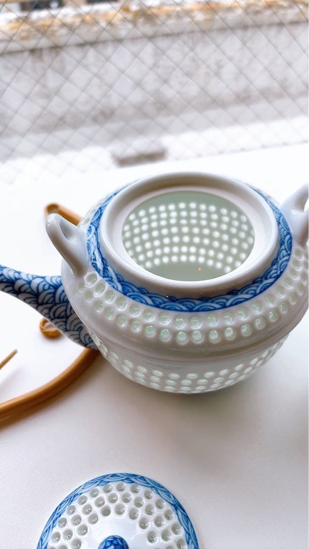 （未使用）有田焼 丹心窯 水晶青海波 急須水晶彫　和食器 波佐見焼急須