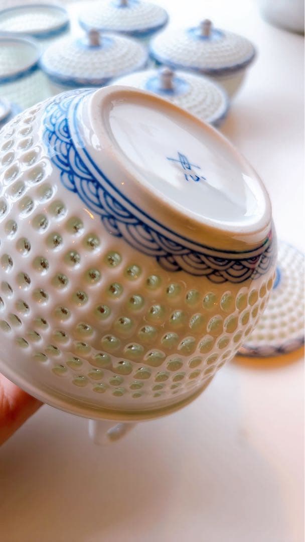 （未使用）有田焼 丹心窯 水晶青海波 急須水晶彫　和食器 波佐見焼急須