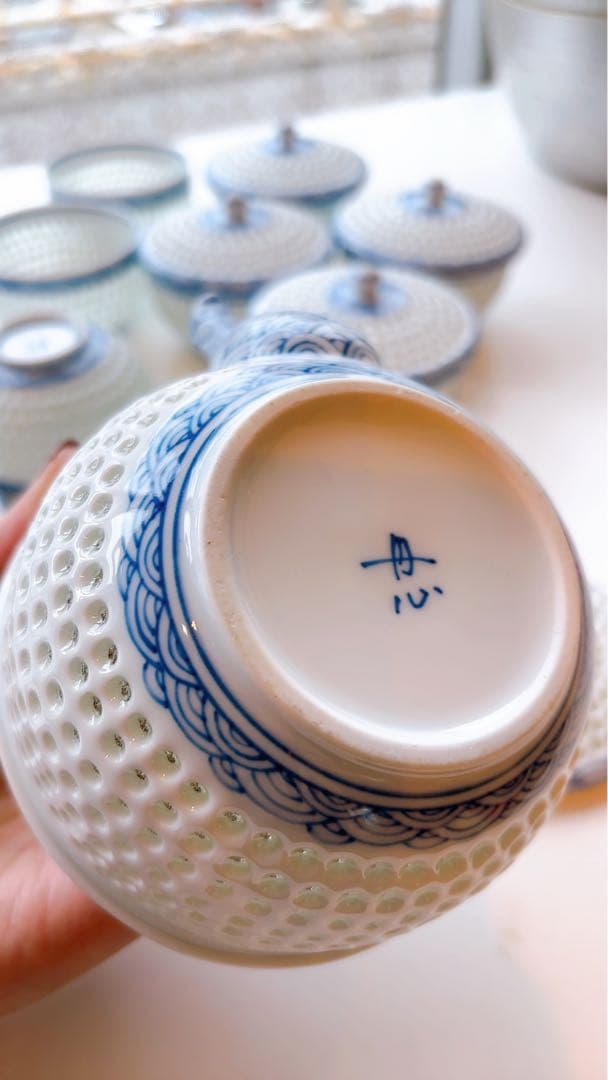 （未使用）有田焼 丹心窯 水晶青海波 急須水晶彫　和食器 波佐見焼急須