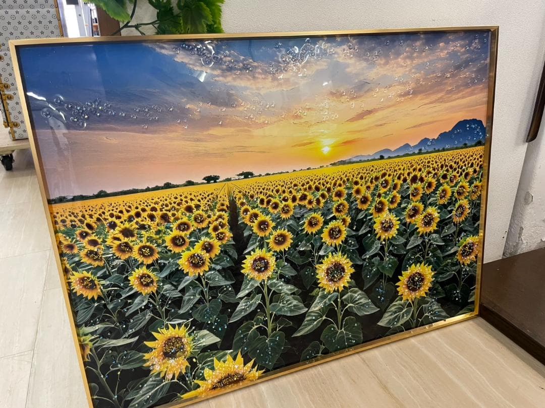 水晶絵　ひまわり　風景画　風景　アート　額縁　アートパネル　向日葵　立体　絵画