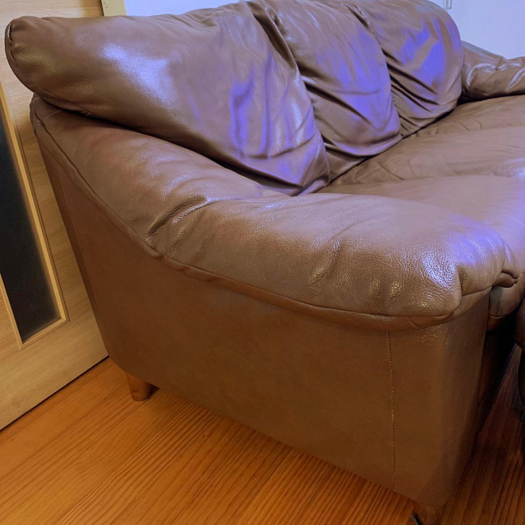 ソファー　3人掛け　本革　カウチ　オットマンおまけ付き　定価28万
