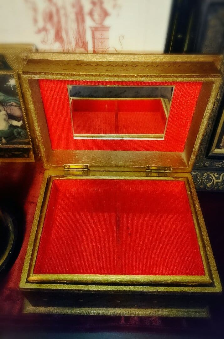 アンティーク オルゴール ジュエリーボックス 小物入れ 木製 ゴールド 金色 緑