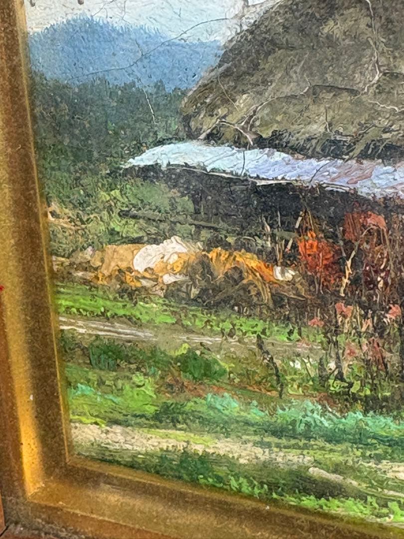 C082 林喜市郎 油彩画『早春』 サイン・裏書き有