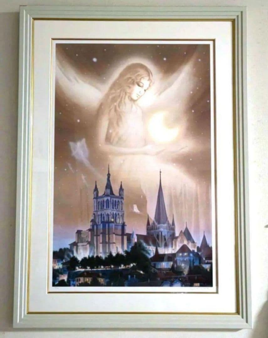 塚本馨三シ ルクスクリーン版画「ムーンファンタジー」 額縁証明書付