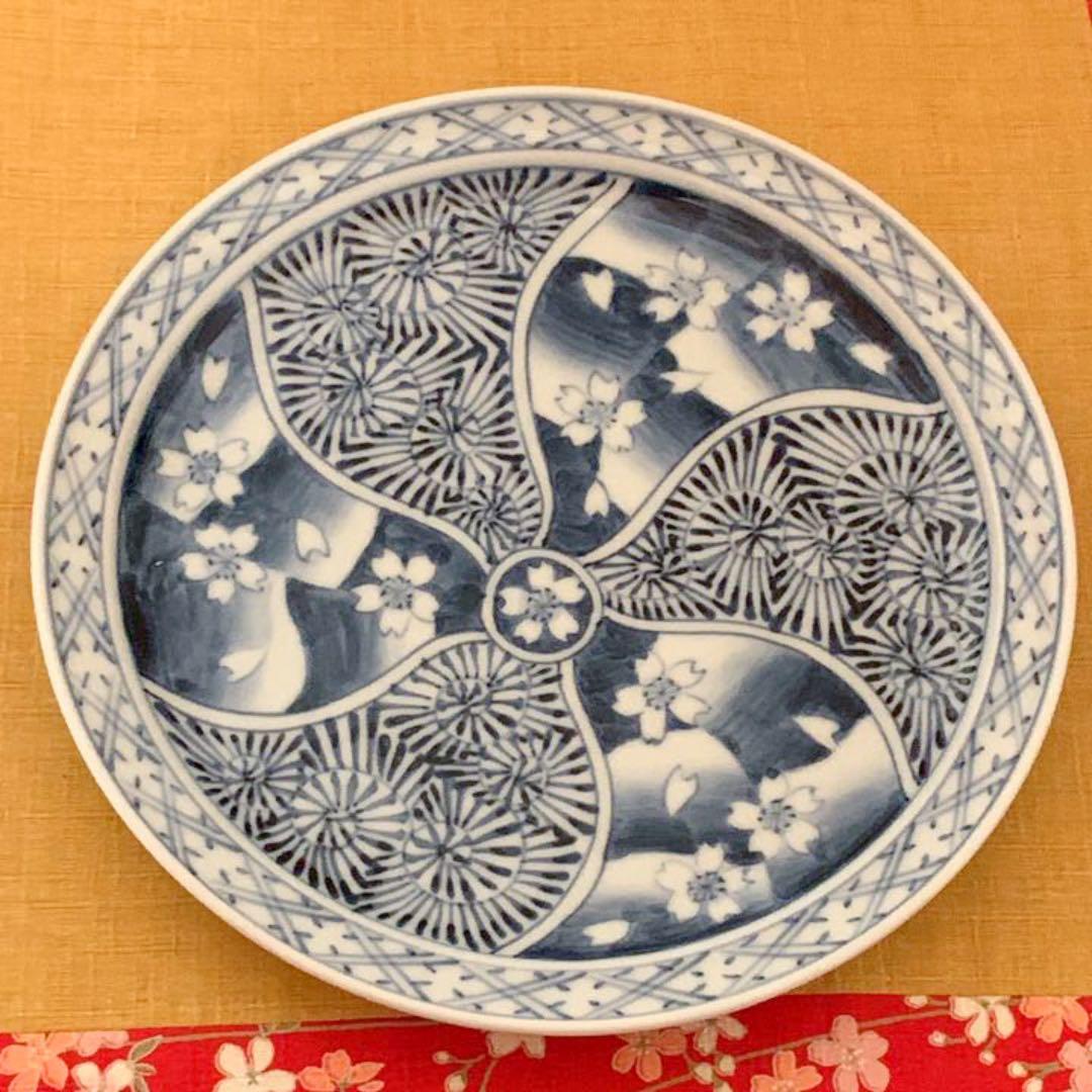 そうた窯　染付桜祥瑞　玉渕7寸皿　大皿　ペアセット　11