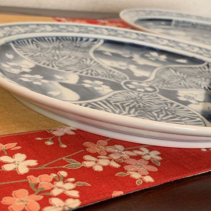 そうた窯　染付桜祥瑞　玉渕7寸皿　大皿　ペアセット　11