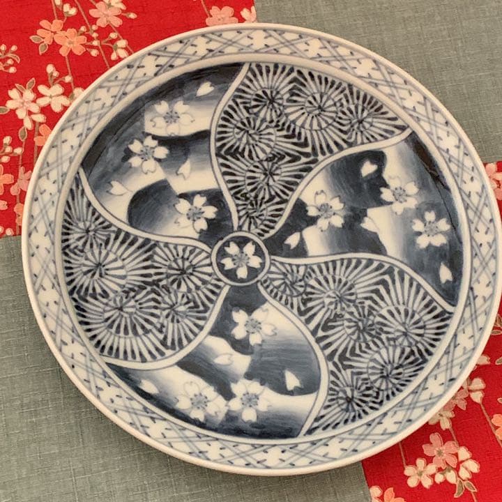 そうた窯　染付桜祥瑞　玉渕7寸皿　大皿　ペアセット　11