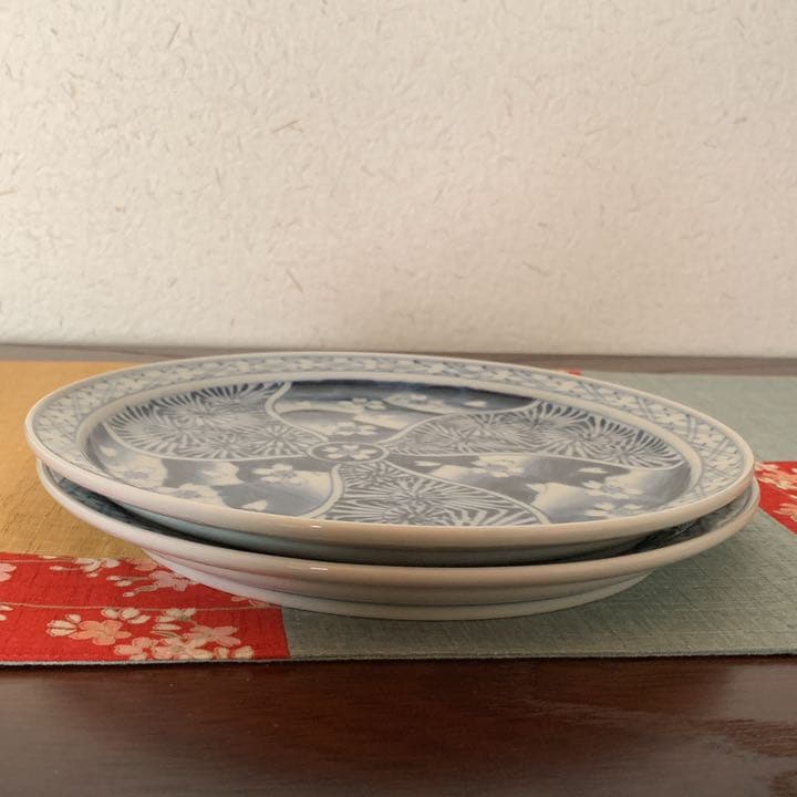 そうた窯　染付桜祥瑞　玉渕7寸皿　大皿　ペアセット　11