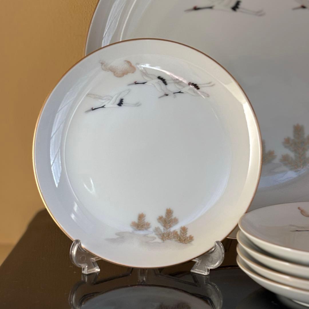 宮内庁御用達 有田焼窯元 深川製磁 鶴松金彩 大皿1枚 取皿5枚 合計6枚