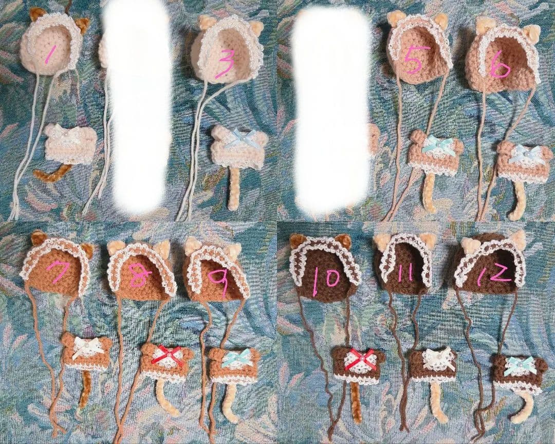 ぬい服 ねこセット ねこみみ付きボンネット＋しっぽ付きワンピース