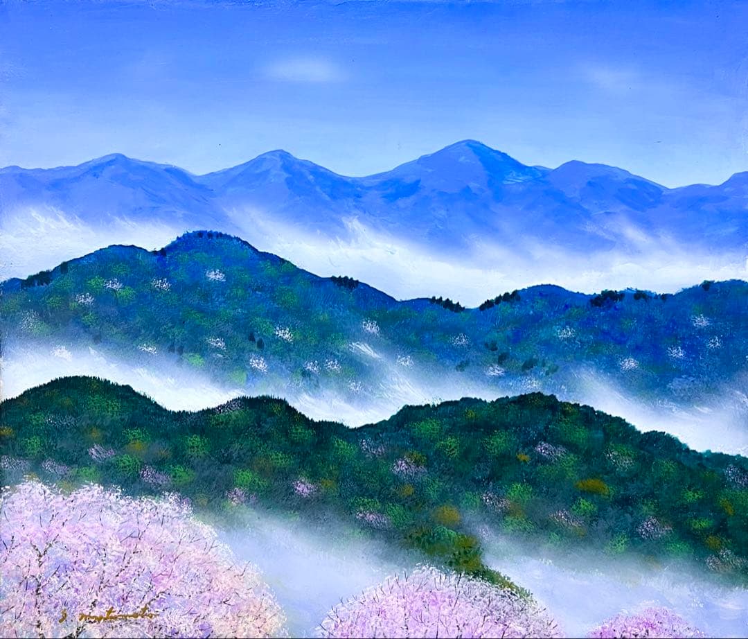 F10号) 千住博【ウォーターフォール】肉筆/裏シール/岩彩/表サインF10