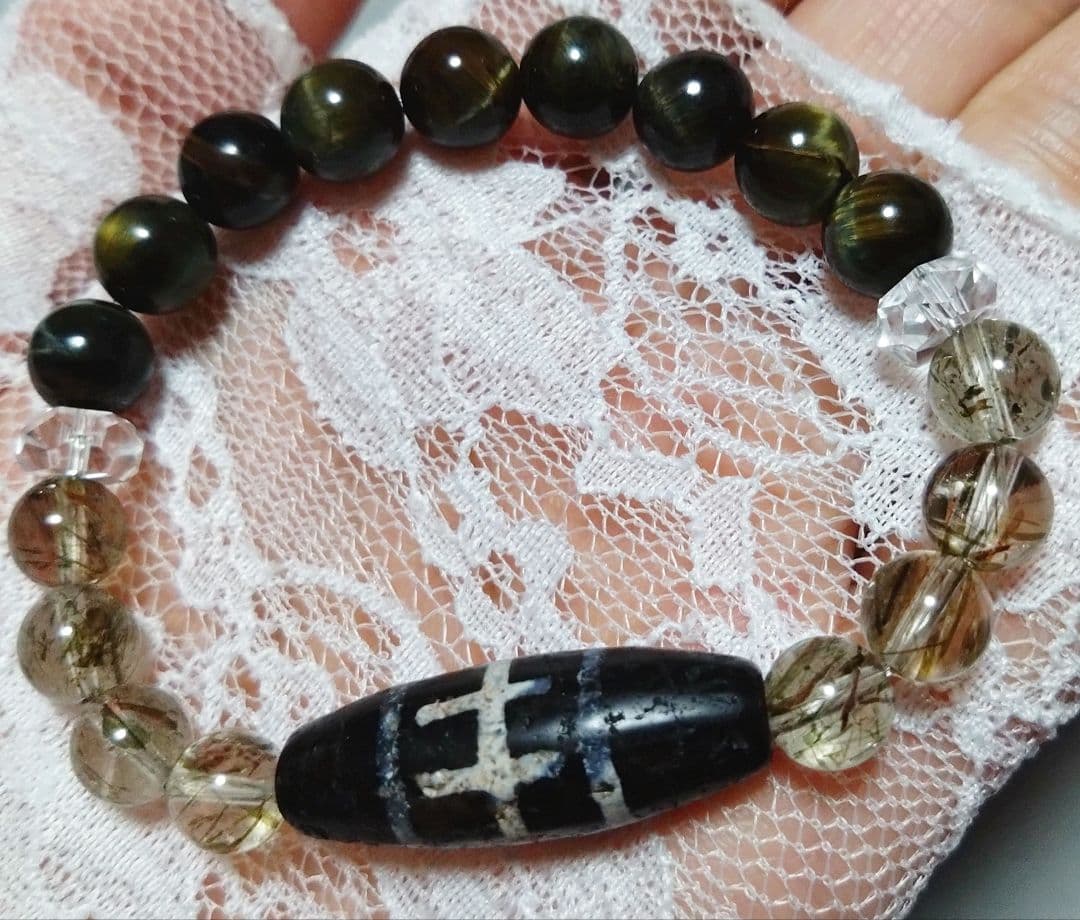 【超希少天珠】古代槍先図案 密教図案 ブレス 占い師による一点物