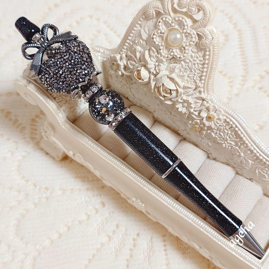 sale‼️N4180 カスタムボールペン ハートビーズ キラキラビーズ リボン