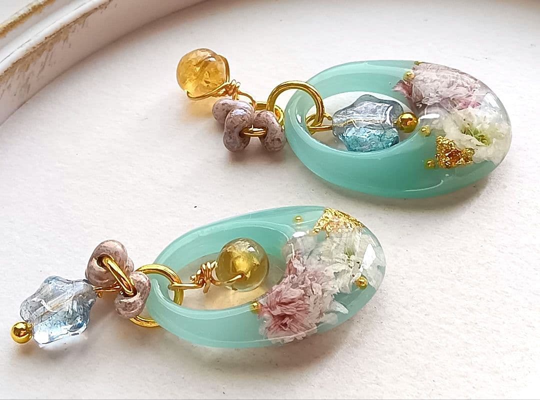 9171 フラワーレジン チェコビーズ シトリン ファルファーレ ド パーツ