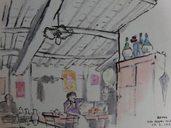 守屋多々志、旧アッピア街道沿いの食堂、希少な額装用画集より、美品