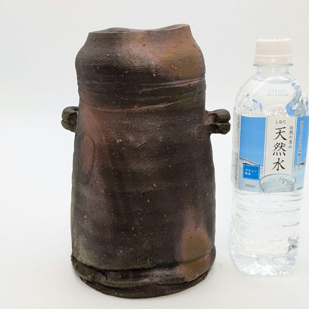 岡山県重要無形文化財 金重晃介 備前焼 耳付花入 共箱