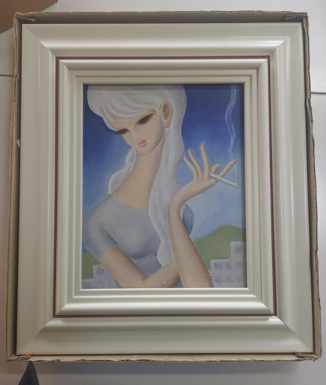 藤田東光 肉筆 真作 額サイズ 42x36.5cm作品サイズ訳 26x21cm