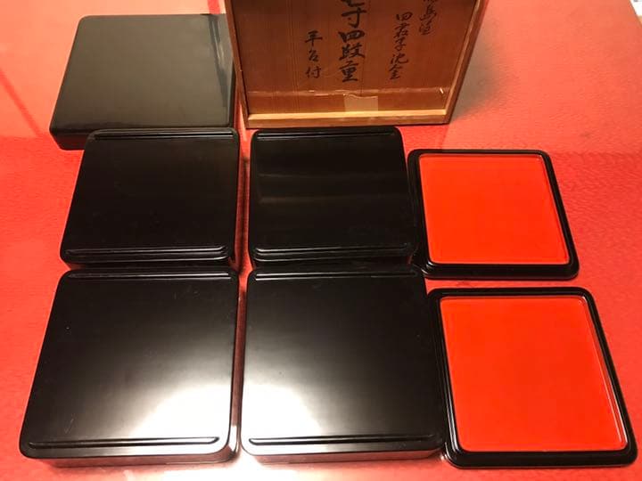 輪島塗 四君子 沈金 4段 重箱 重箱台付