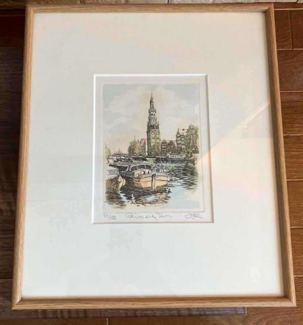 織田義郎 River side town 銅版画 手彩色 作者自筆サイン 額装 - メルカリ
