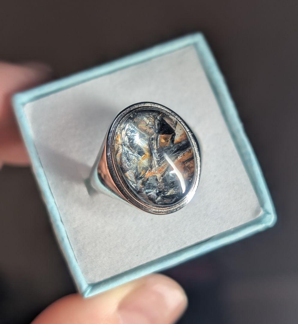 希少高品質個性派渋可愛いマイカインクォーツリング1点物