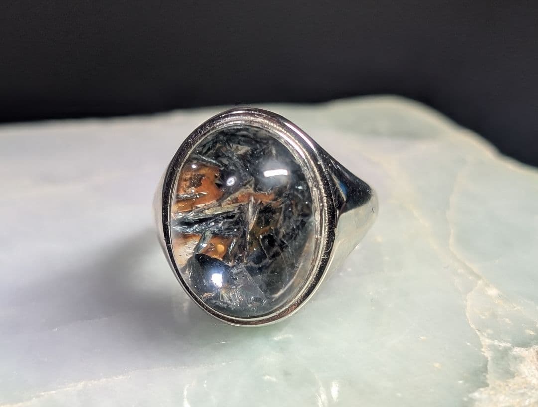 希少高品質個性派渋可愛いマイカインクォーツリング1点物