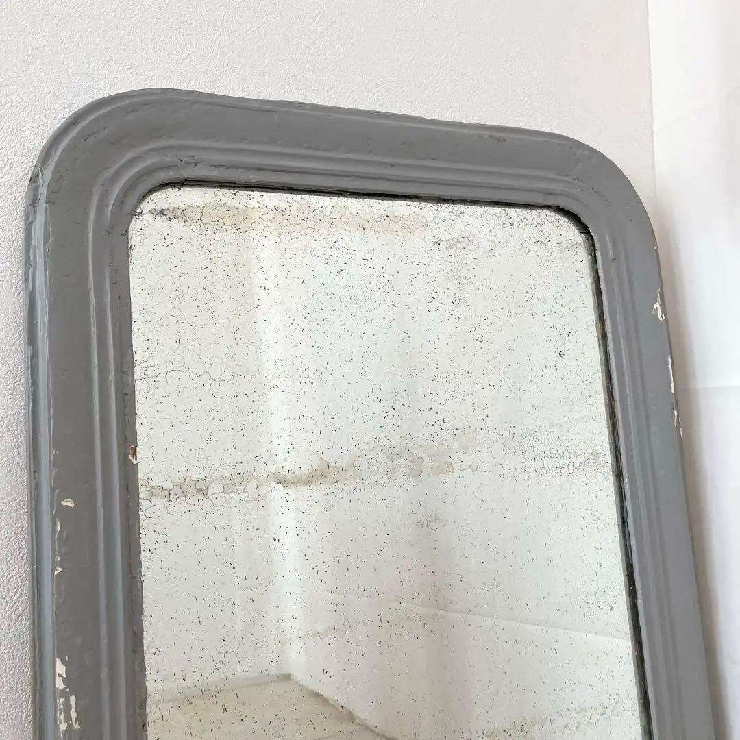 最終値下げ❗️フランスアンティークミラー ウォールミラー 木製鏡 グレーペイント