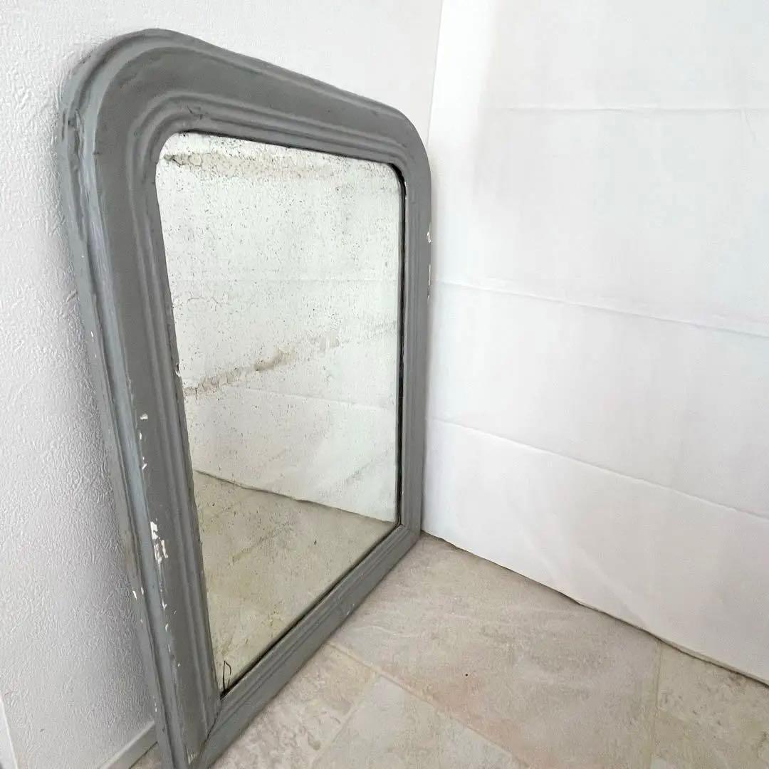 最終値下げ❗️フランスアンティークミラー ウォールミラー 木製鏡 グレーペイント