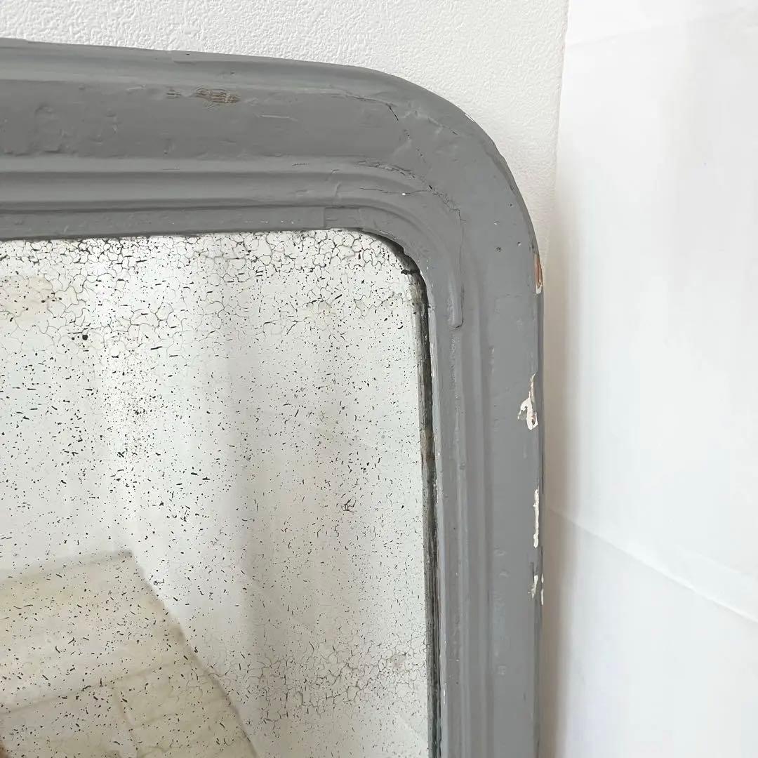 最終値下げ❗️フランスアンティークミラー ウォールミラー 木製鏡 グレーペイント