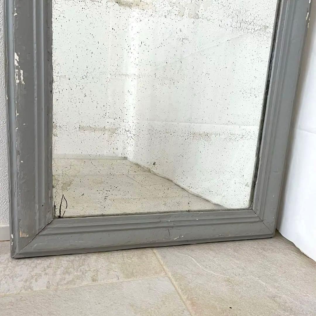 最終値下げ❗️フランスアンティークミラー ウォールミラー 木製鏡 グレーペイント