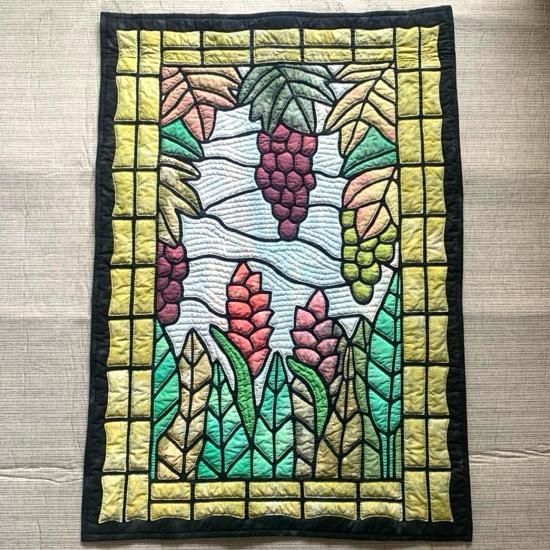 ハワイアンキルト ステンドグラスキルト 葡萄 ぶどう　大判　タペストリー
