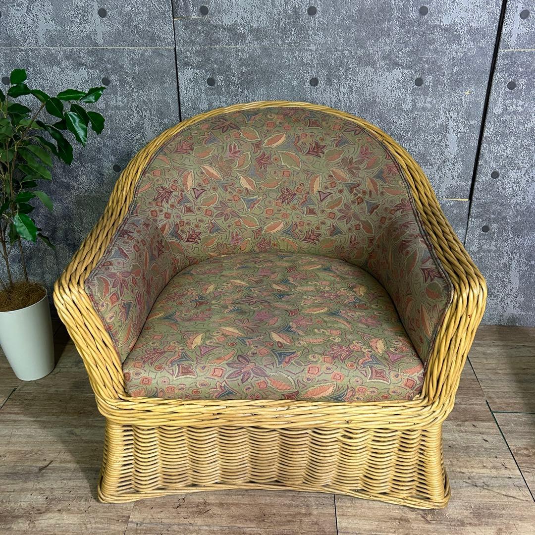 ꧁CASABLANCA カサブランカ꧂ラタン1Pアームソファ2脚 籐家具 花柄