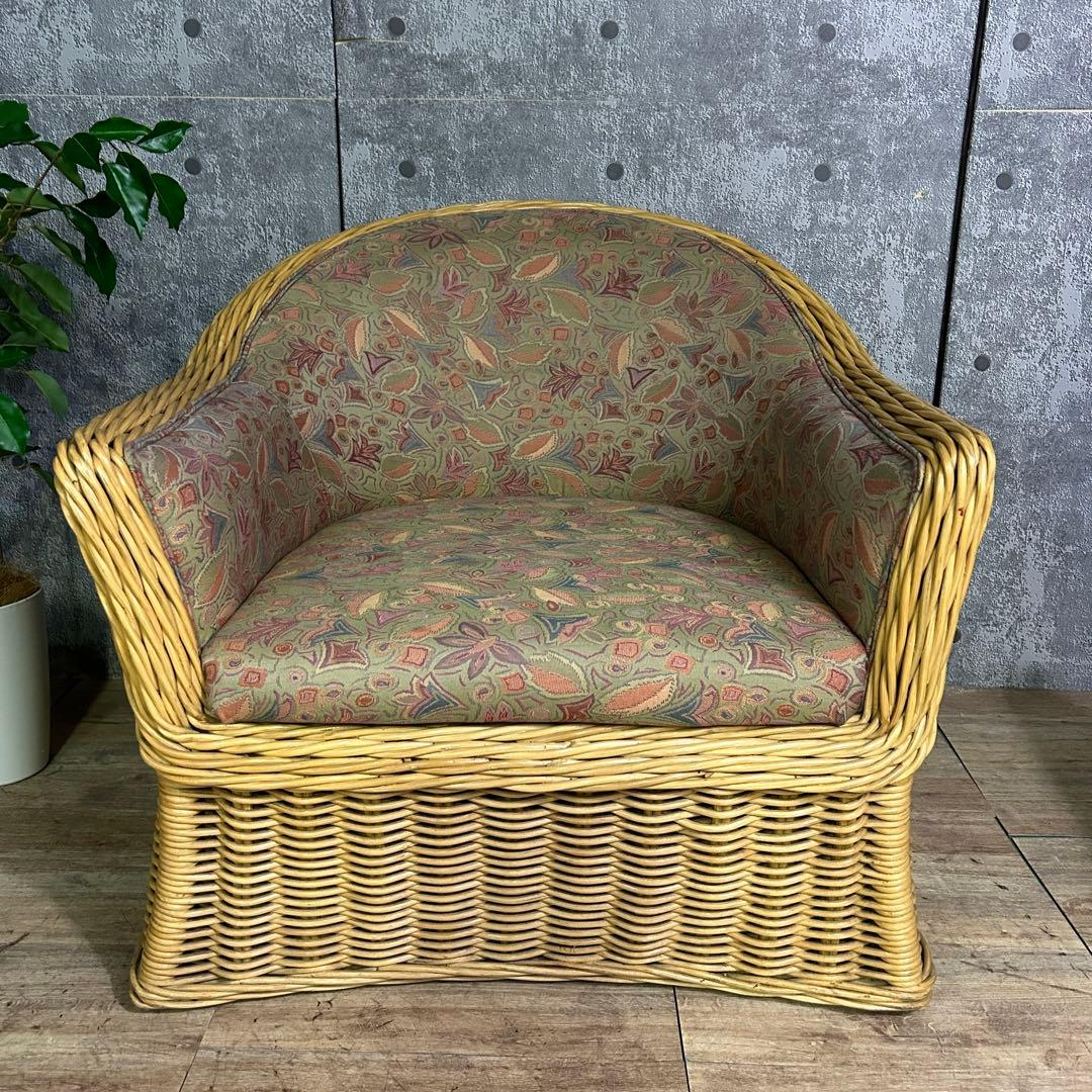 ꧁CASABLANCA カサブランカ꧂ラタン1Pアームソファ2脚 籐家具 花柄