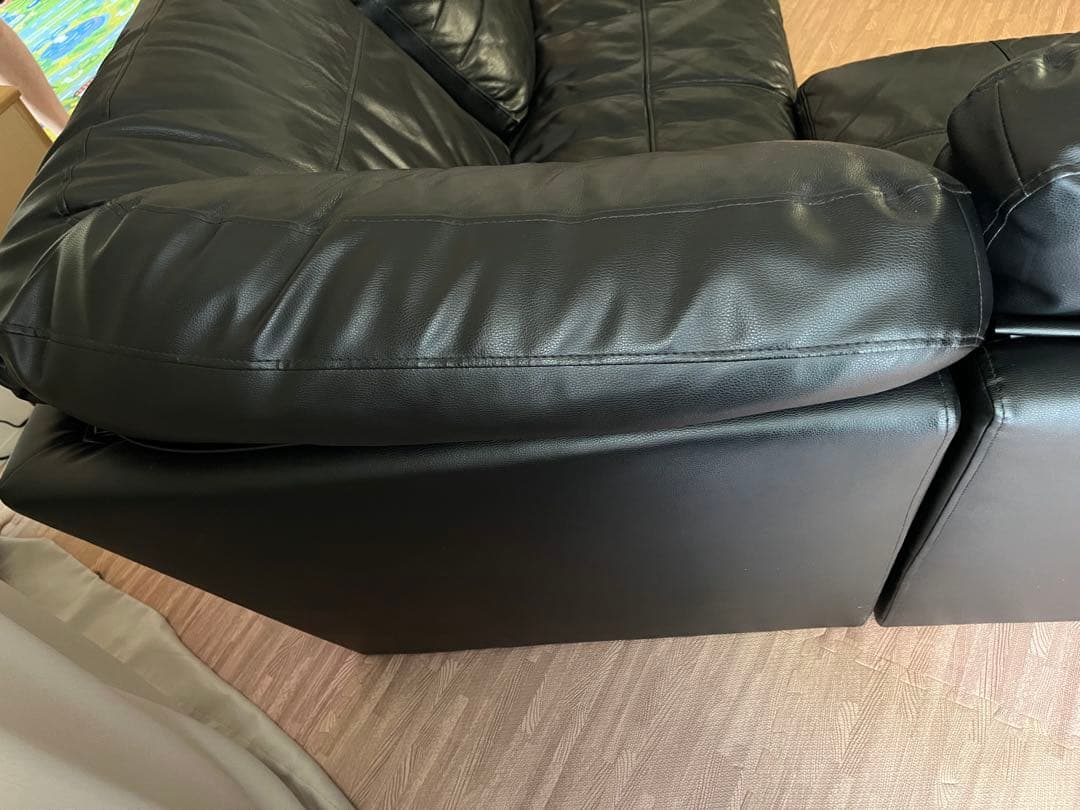 (胡ちょＯ〜ちゃん)ニトリ②本革 コーナーソファ Nステイツ 黒 左カウチ