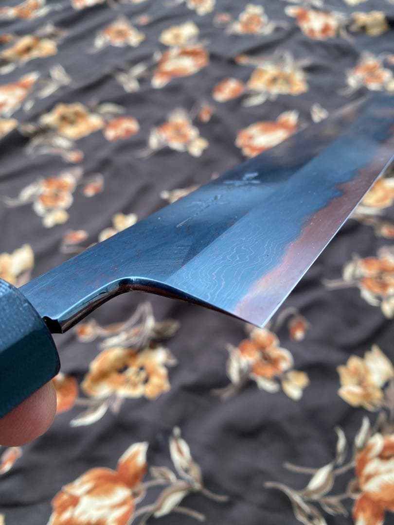 景清 KAGEKIYO 青紙一号 黒染めダマスカス オレンジハンドル 240mm