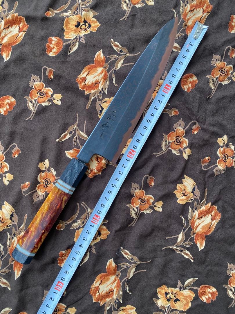 景清 KAGEKIYO 青紙一号 黒染めダマスカス オレンジハンドル 240mm