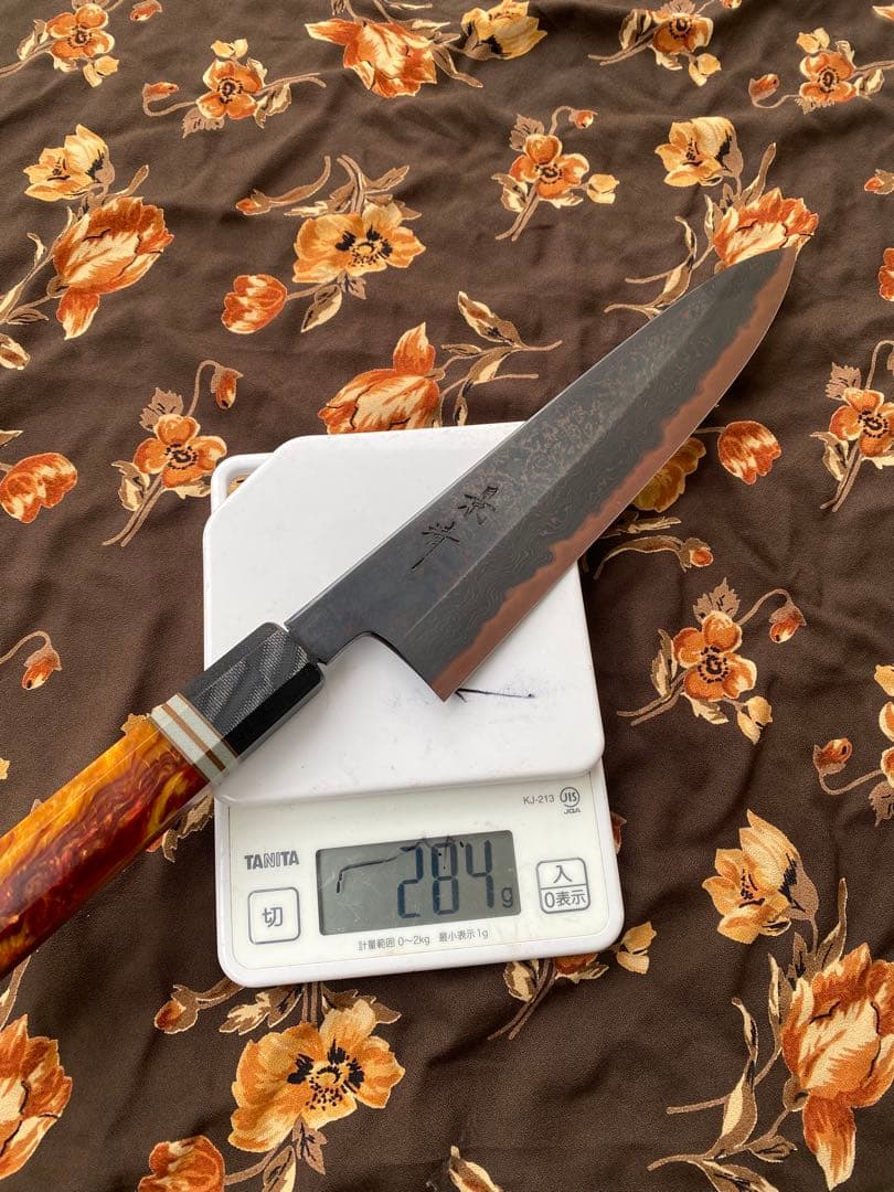 景清 KAGEKIYO 青紙一号 黒染めダマスカス オレンジハンドル 240mm