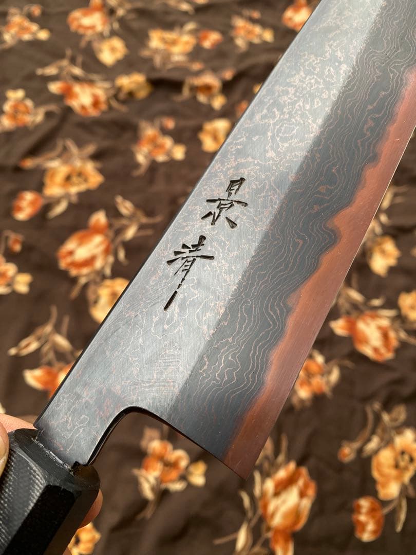景清 KAGEKIYO 青紙一号 黒染めダマスカス オレンジハンドル 240mm