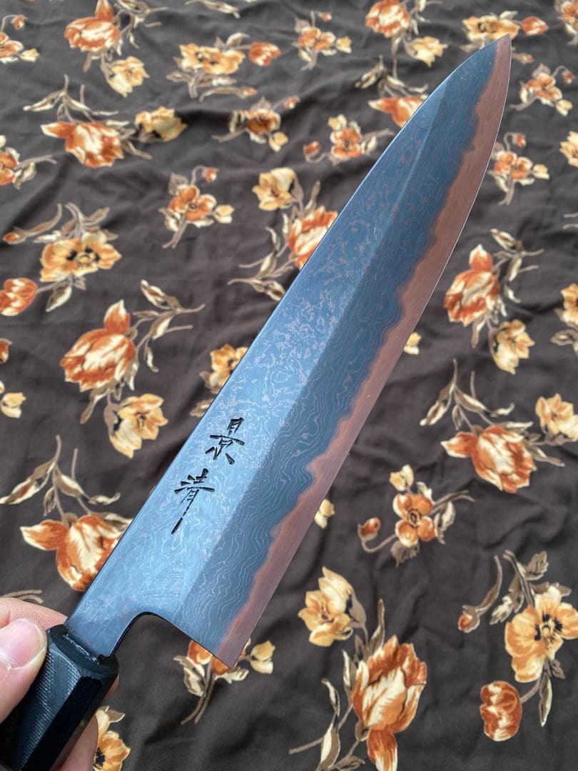 景清 KAGEKIYO 青紙一号 黒染めダマスカス オレンジハンドル 240mm