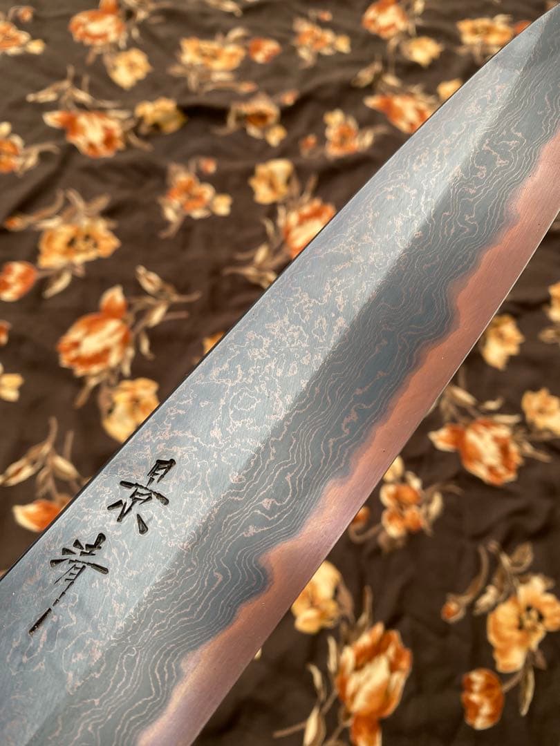 景清 KAGEKIYO 青紙一号 黒染めダマスカス オレンジハンドル 240mm