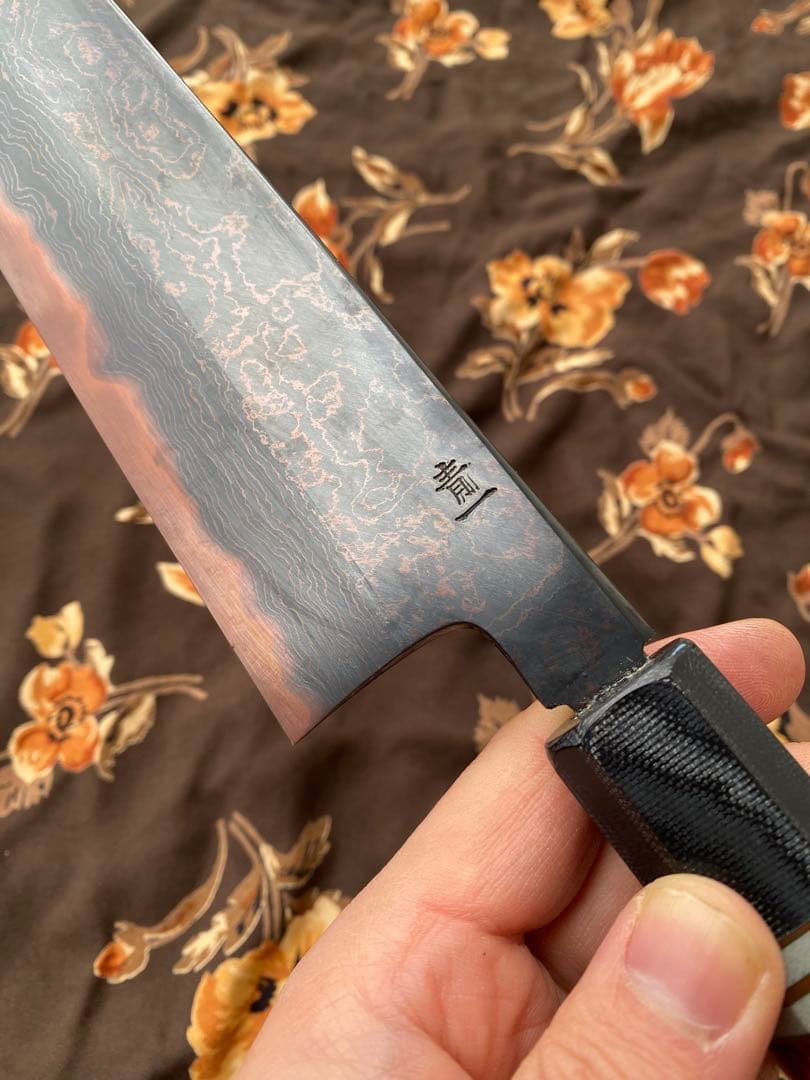 景清 KAGEKIYO 青紙一号 黒染めダマスカス オレンジハンドル 240mm