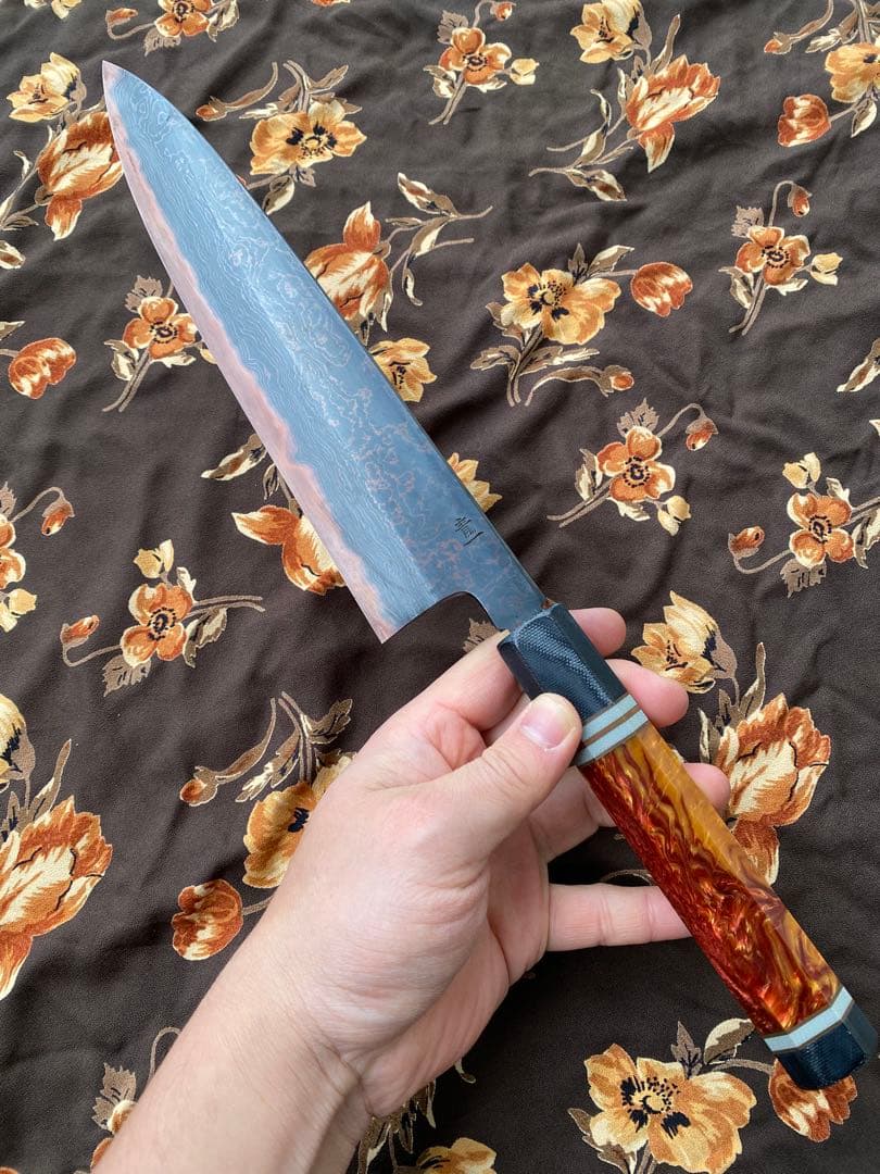 景清 KAGEKIYO 青紙一号 黒染めダマスカス オレンジハンドル 240mm