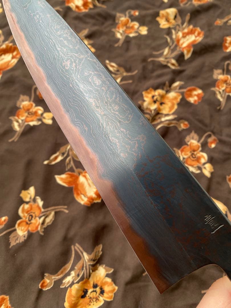 景清 KAGEKIYO 青紙一号 黒染めダマスカス オレンジハンドル 240mm