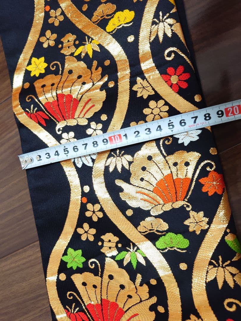 正絹　七五三　ハーフ成人式　作り帯　1点物　黒系　蝶柄　ハンドメイド