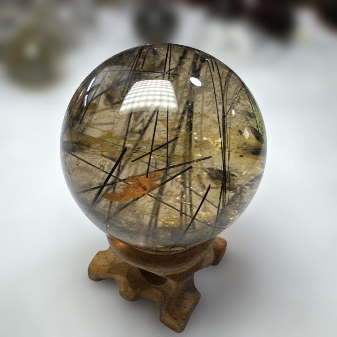希少　透明度抜群　ブラックルチルスフィア　スモーキー　丸玉