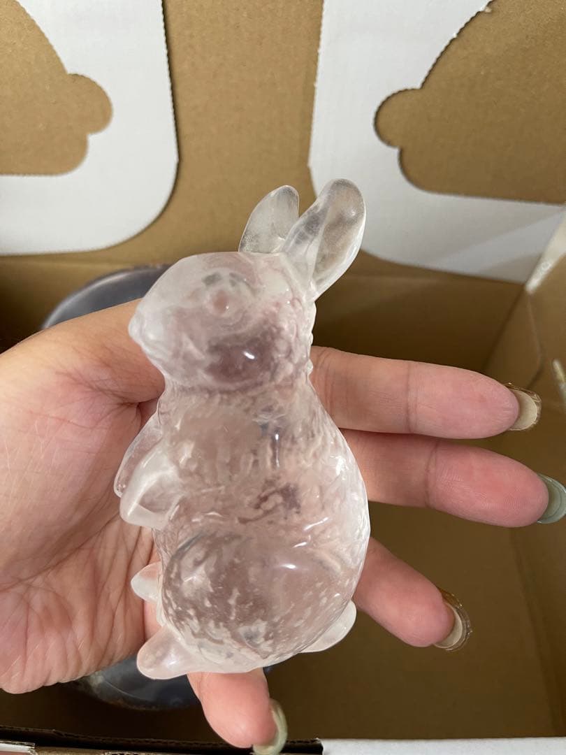 天然石　トレジャー瑪瑙聚宝盆 と　高透明　綺麗　水晶うさぎ　バラ可