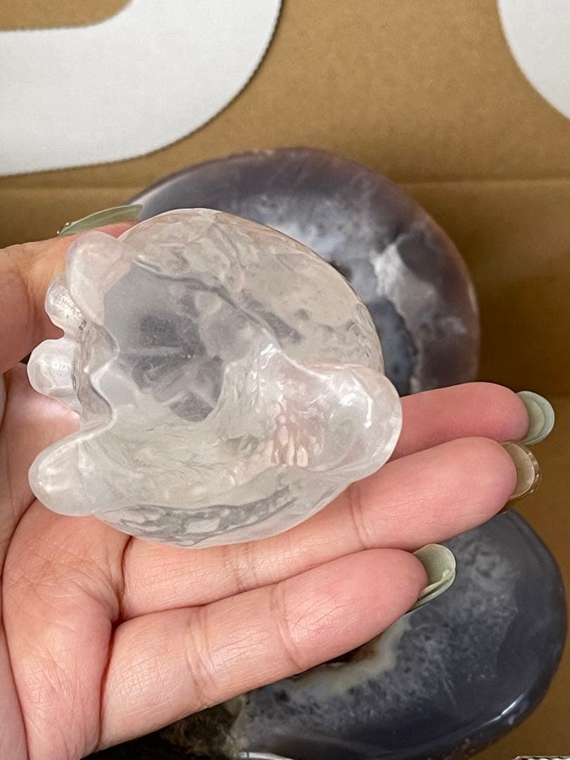 天然石　トレジャー瑪瑙聚宝盆 と　高透明　綺麗　水晶うさぎ　バラ可